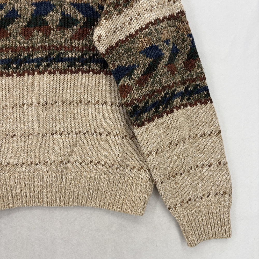 Vintage St Johns Bay Sweater Mens Large Beige Ramie Cotton Linen Geometric 90s - Picture 3 of 11